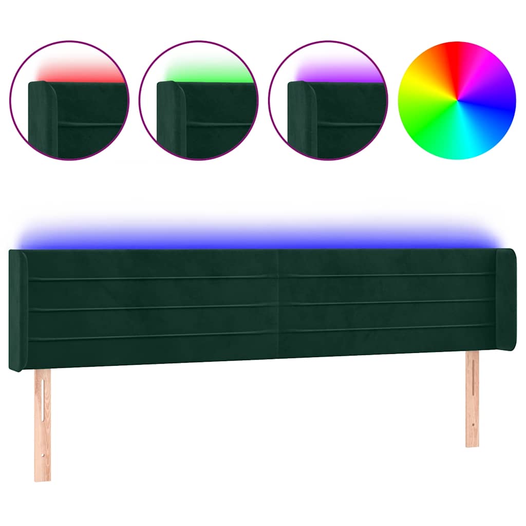 LED uzglavlje tamnozeleno 183x16x78/88 cm baršunasto