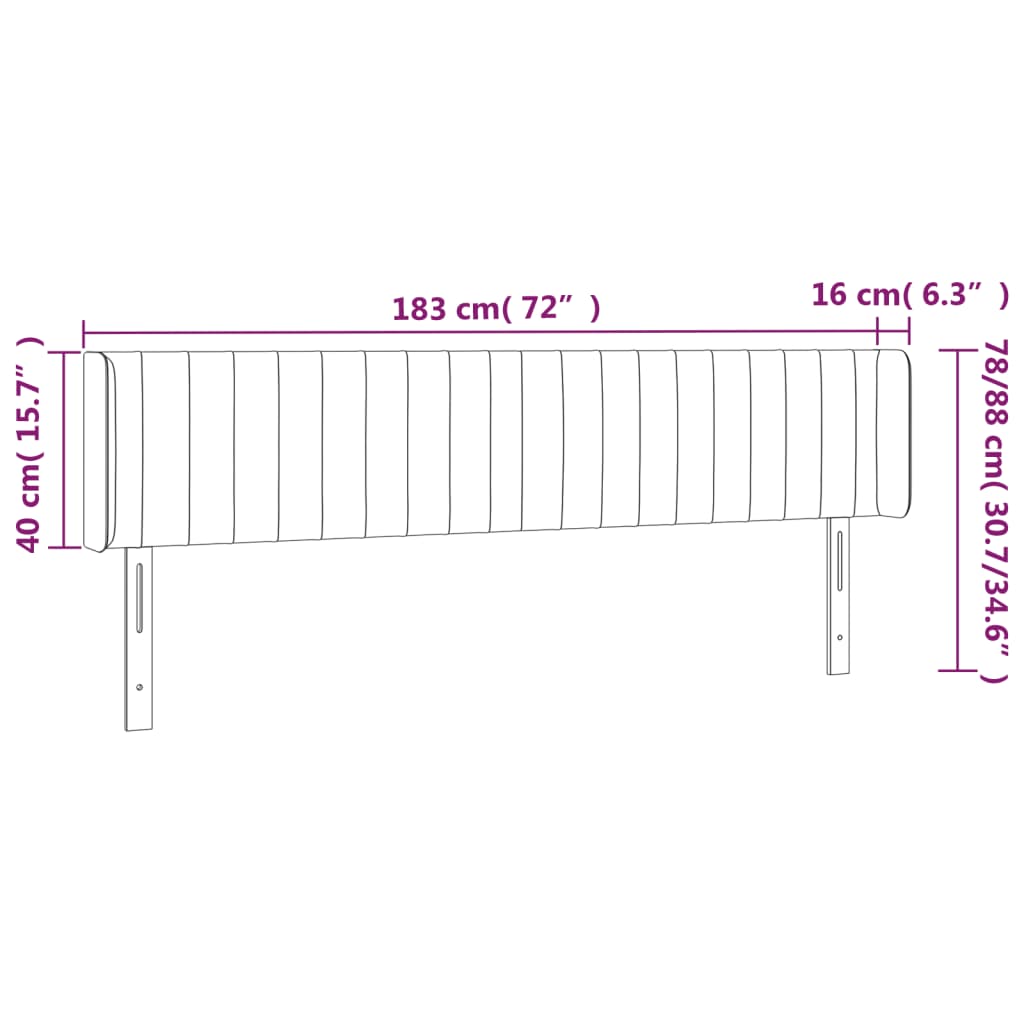 LED uzglavlje crno 183x16x78/88 cm od tkanine