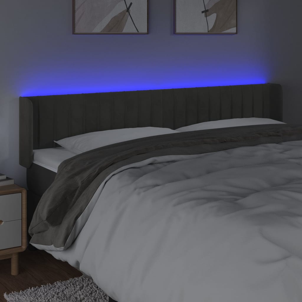 LED uzglavlje tamnosivo 183x16x78/88 cm baršunasto