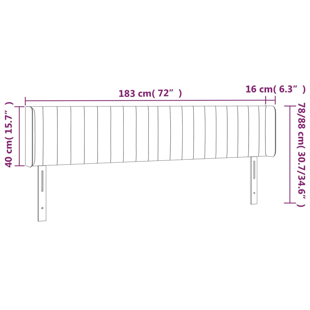 LED uzglavlje tamnosivo 183x16x78/88 cm baršunasto