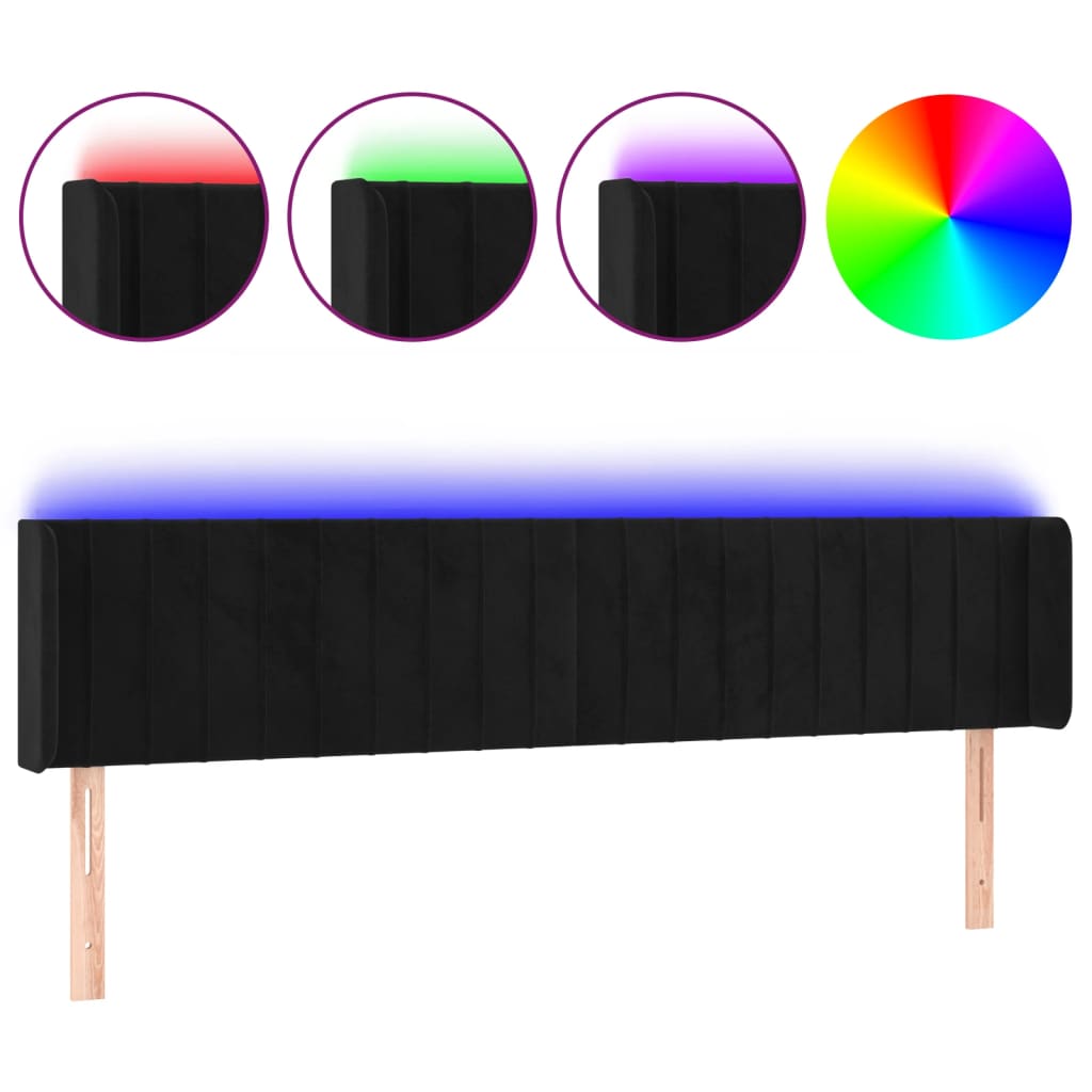 LED uzglavlje crno 183x16x78/88 cm baršunasto