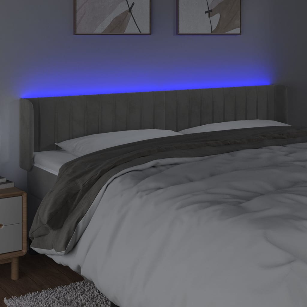 LED uzglavlje svjetlosivo 203x16x78/88 cm baršunasto
