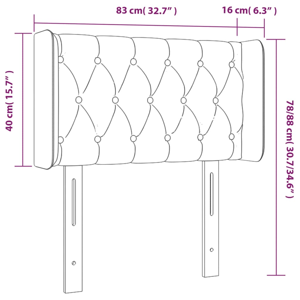 LED uzglavlje crno 83x16x78/88 cm baršunasto