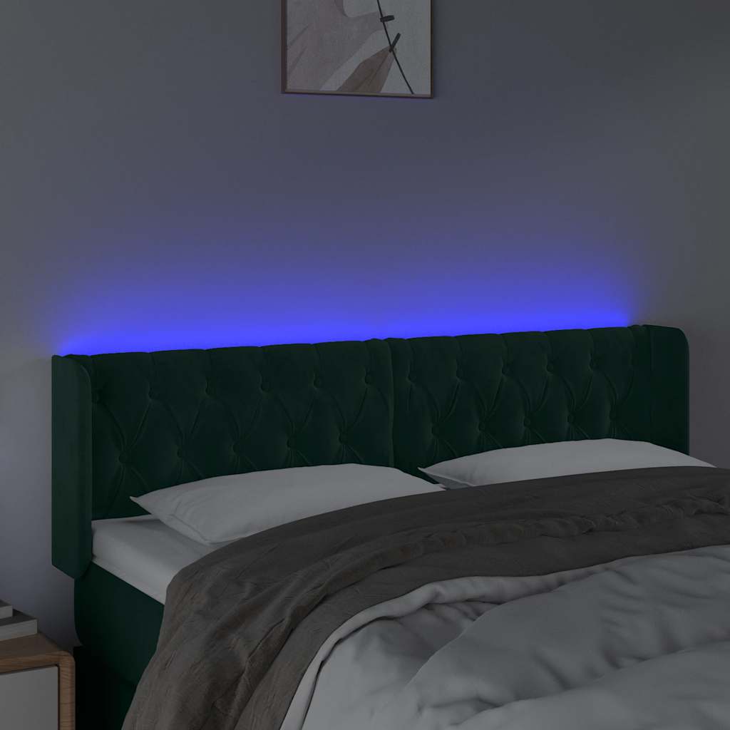 LED uzglavlje tamnozeleno 163x16x78/88 cm baršunasto