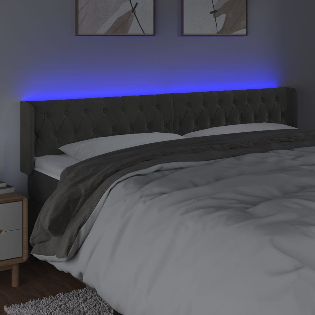 LED uzglavlje tamnosivo 183x16x78/88 cm baršunasto