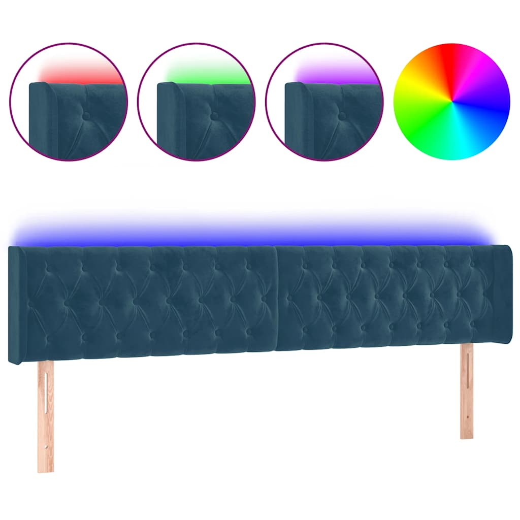 LED uzglavlje tamnoplavo 183x16x78/88 cm baršunasto