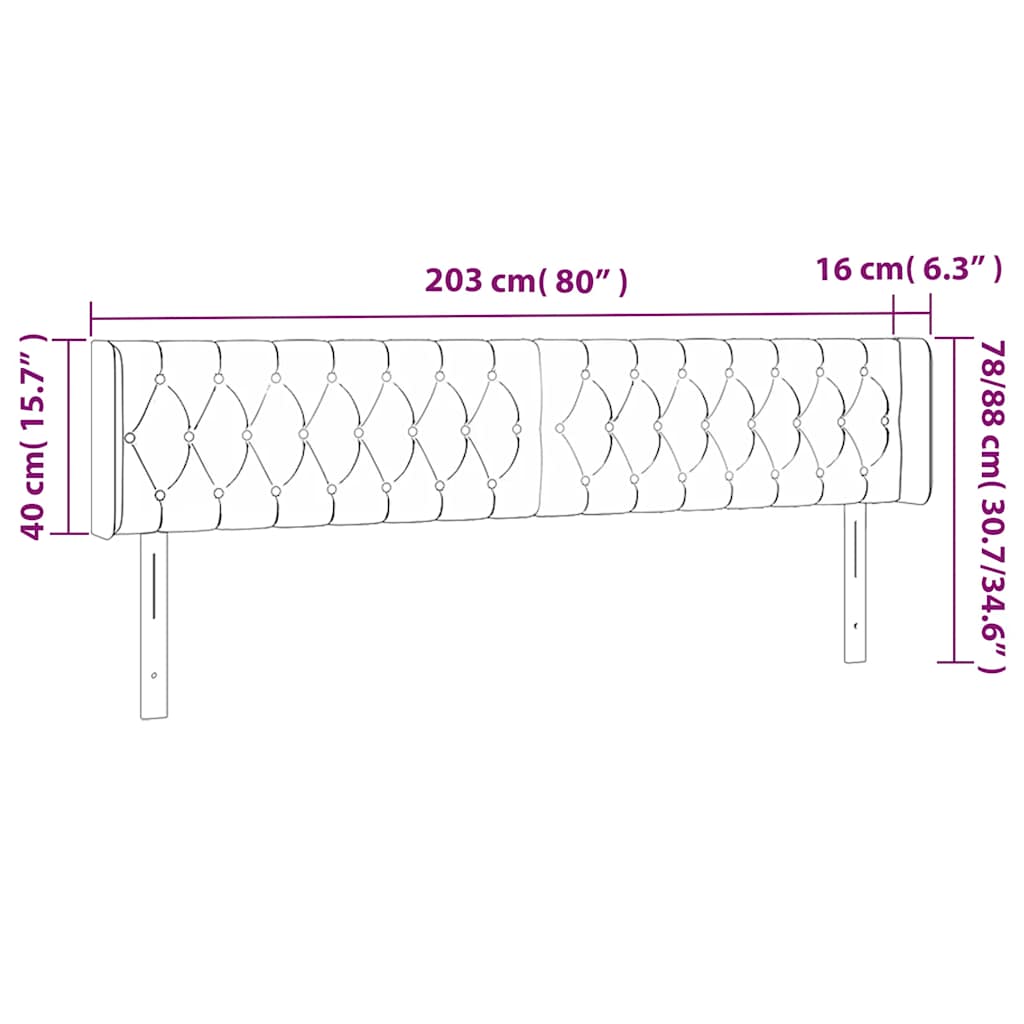 LED uzglavlje tamnoplavo 203x16x78/88 cm baršunasto