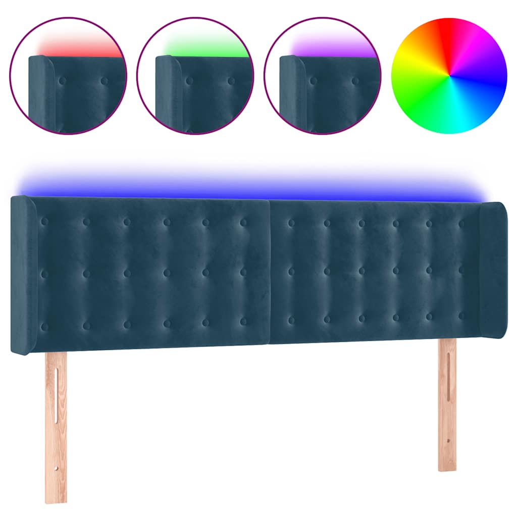 LED uzglavlje tamnoplavo 147x16x78/88 cm baršunasto