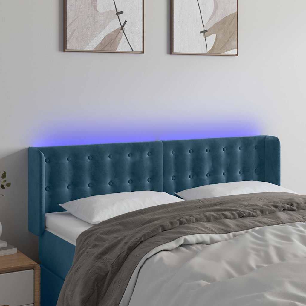 LED uzglavlje tamnoplavo 147x16x78/88 cm baršunasto
