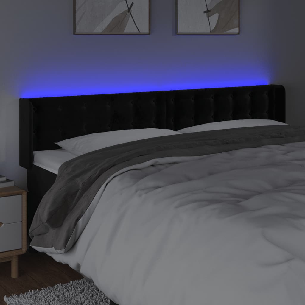 LED uzglavlje crno 163x16x78/88 cm baršunasto