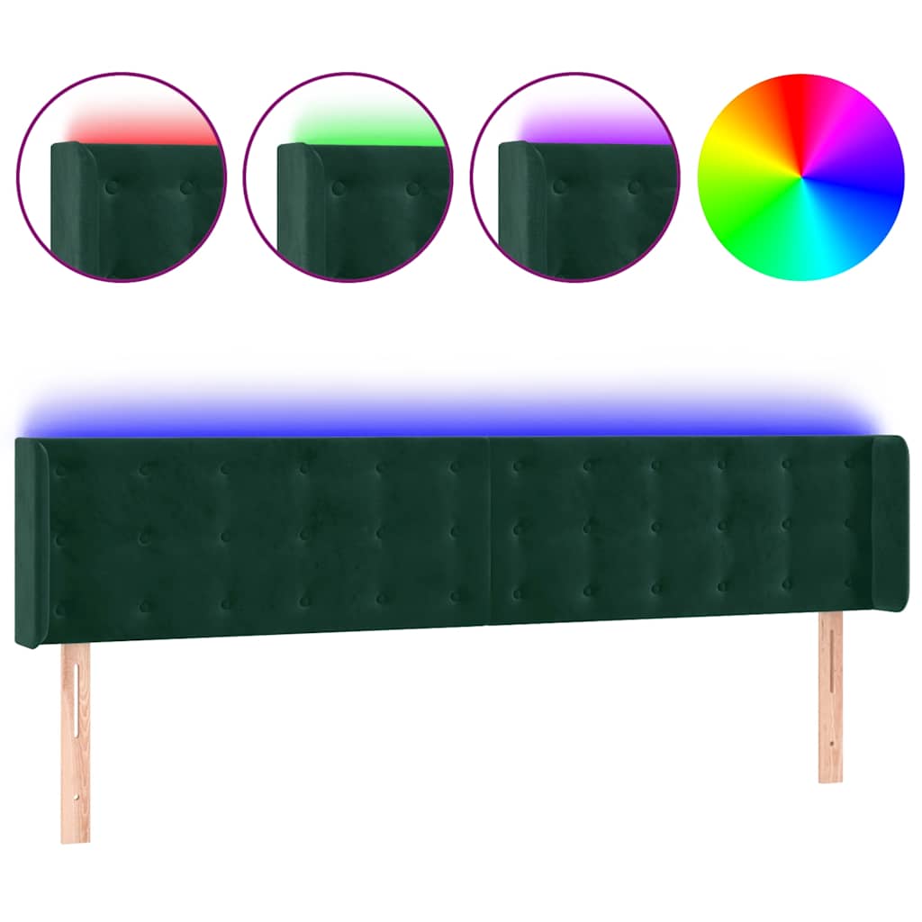 LED uzglavlje tamnozeleno 183x16x78/88 cm baršunasto