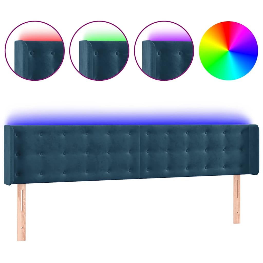 LED uzglavlje tamnoplavo 183x16x78/88 cm baršunasto