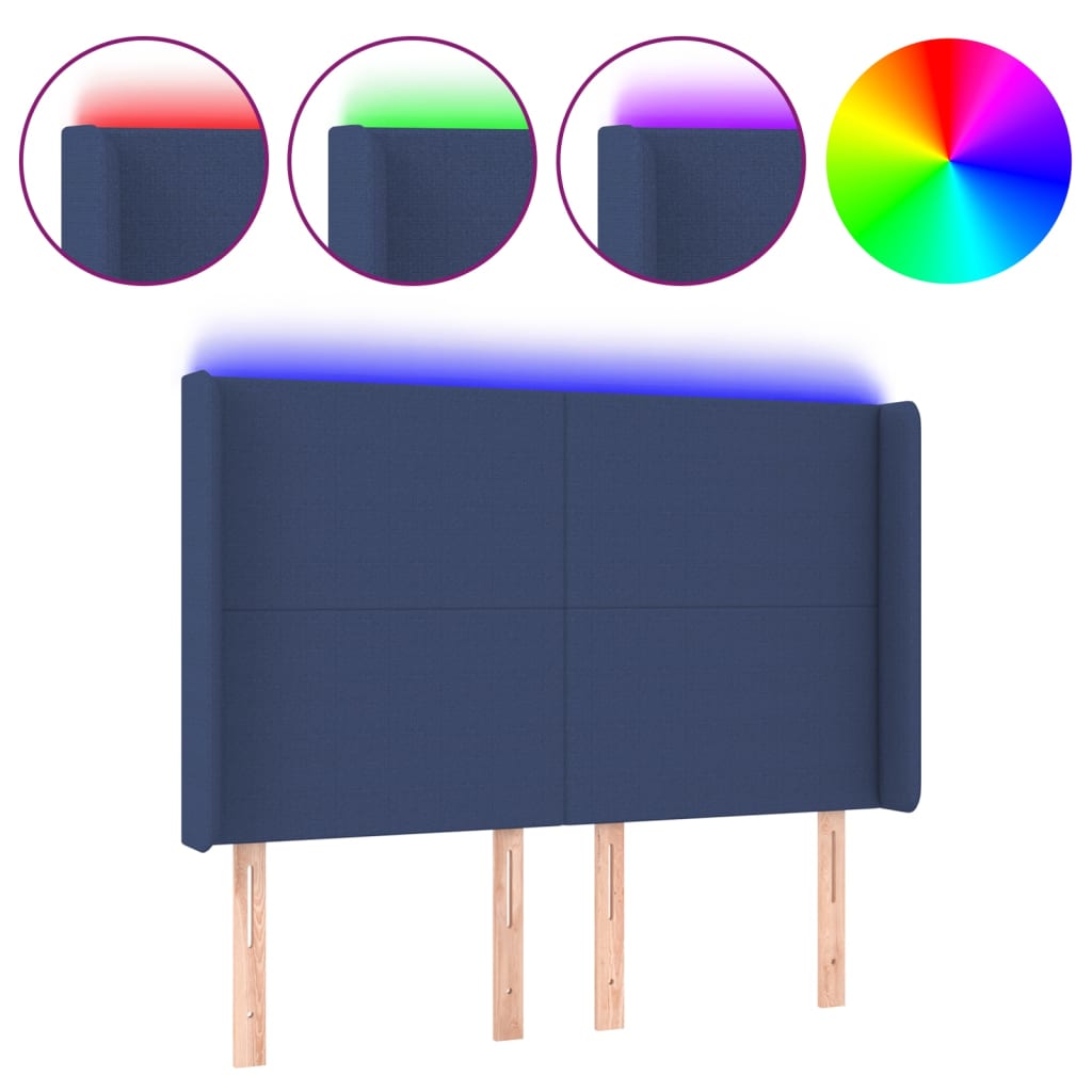 LED uzglavlje plavo 147 x 16 x 118/128 cm od tkanine
