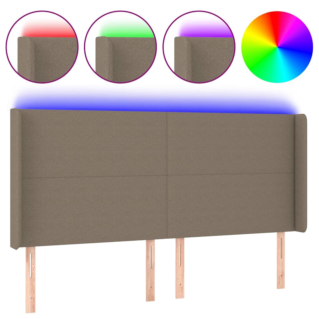 LED uzglavlje smeđesivo 163 x 16 x 118/128 cm od tkanine