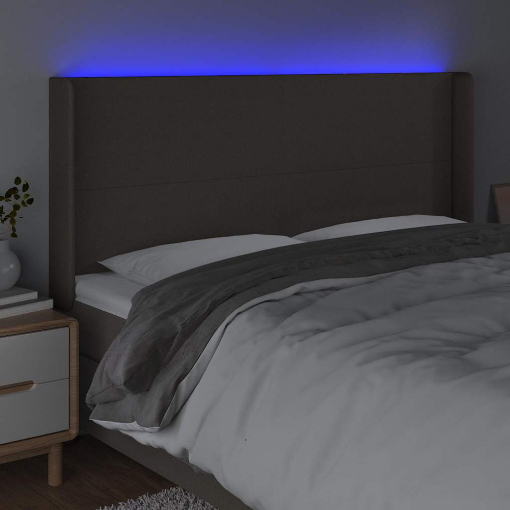 LED uzglavlje smeđesivo 163 x 16 x 118/128 cm od tkanine