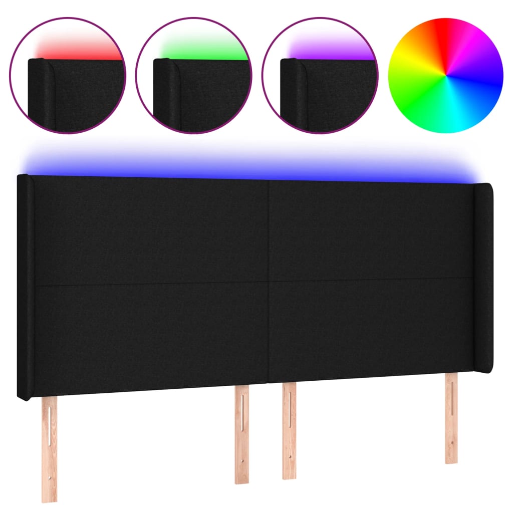 LED uzglavlje crno 183 x 16 x 118/128 cm od tkanine