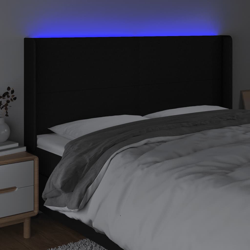 LED uzglavlje crno 183 x 16 x 118/128 cm od tkanine