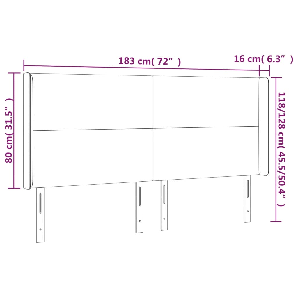 LED uzglavlje smeđesivo 183 x 16 x 118/128 cm od tkanine