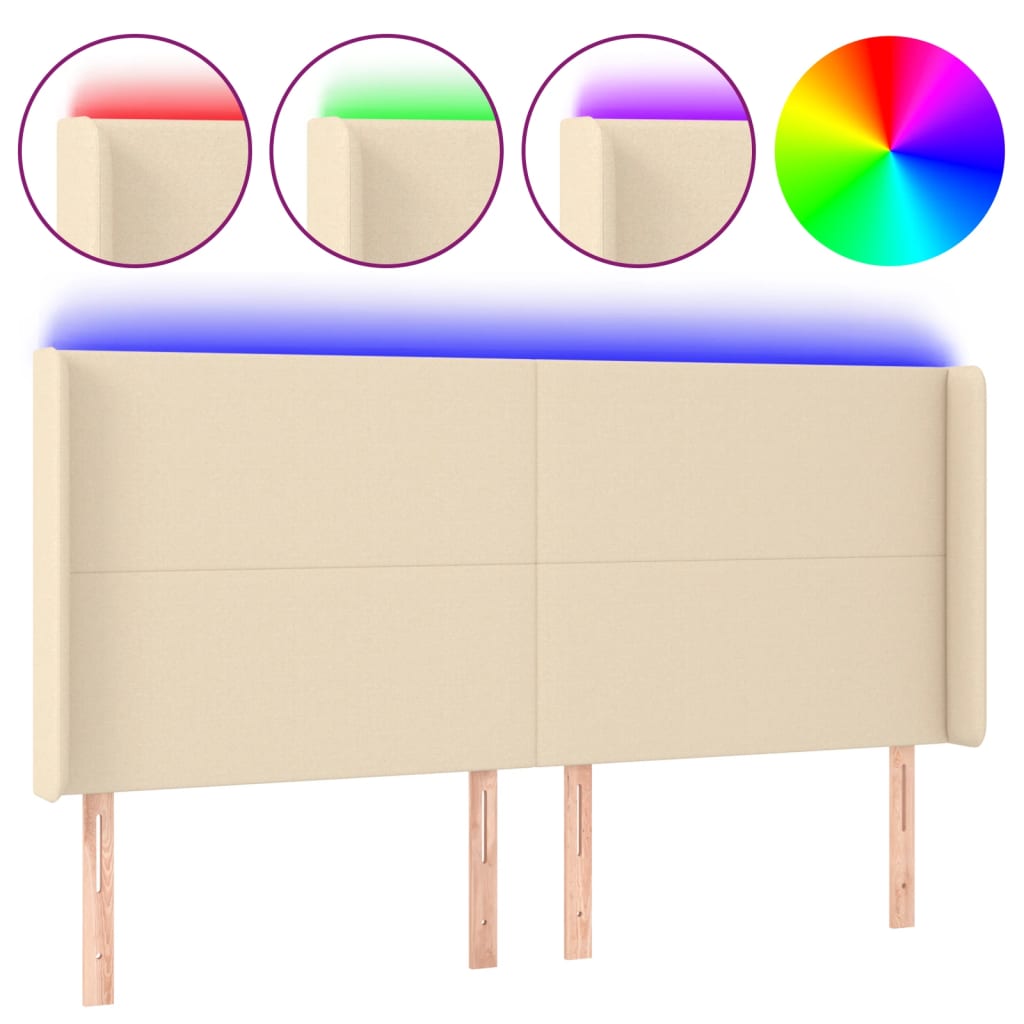 LED uzglavlje krem 203 x 16 x 118/128 cm od tkanine
