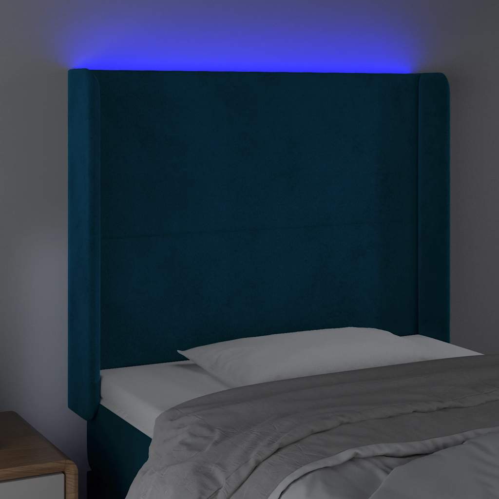 LED uzglavlje tamnoplavo 83x16x118/128 cm baršunasto