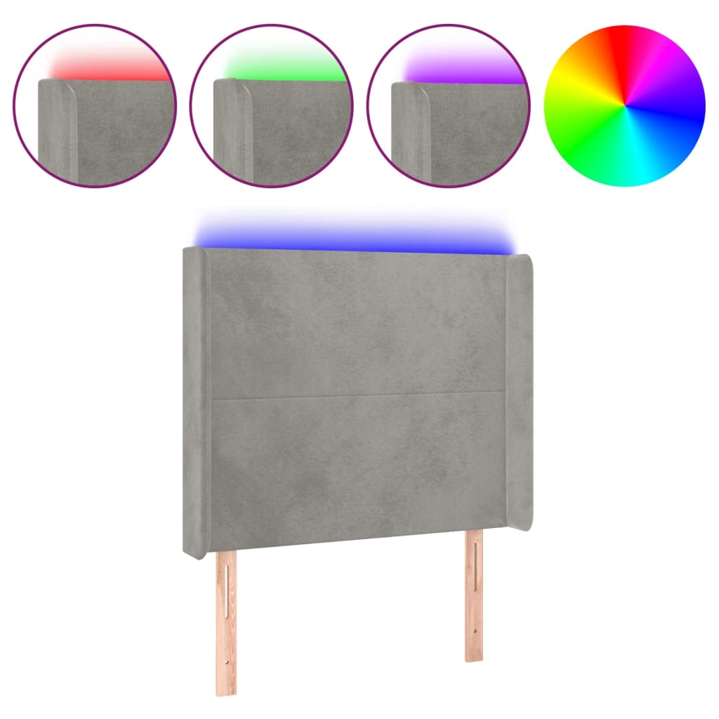 LED uzglavlje svjetlosivo 93 x 16 x 118/128 cm baršunasto