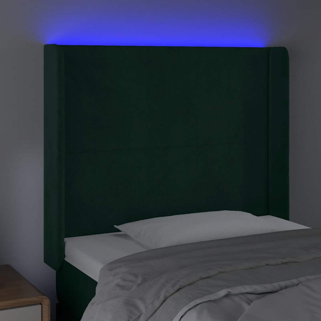 LED uzglavlje tamnozeleno 93x16x118/128 cm baršunasto