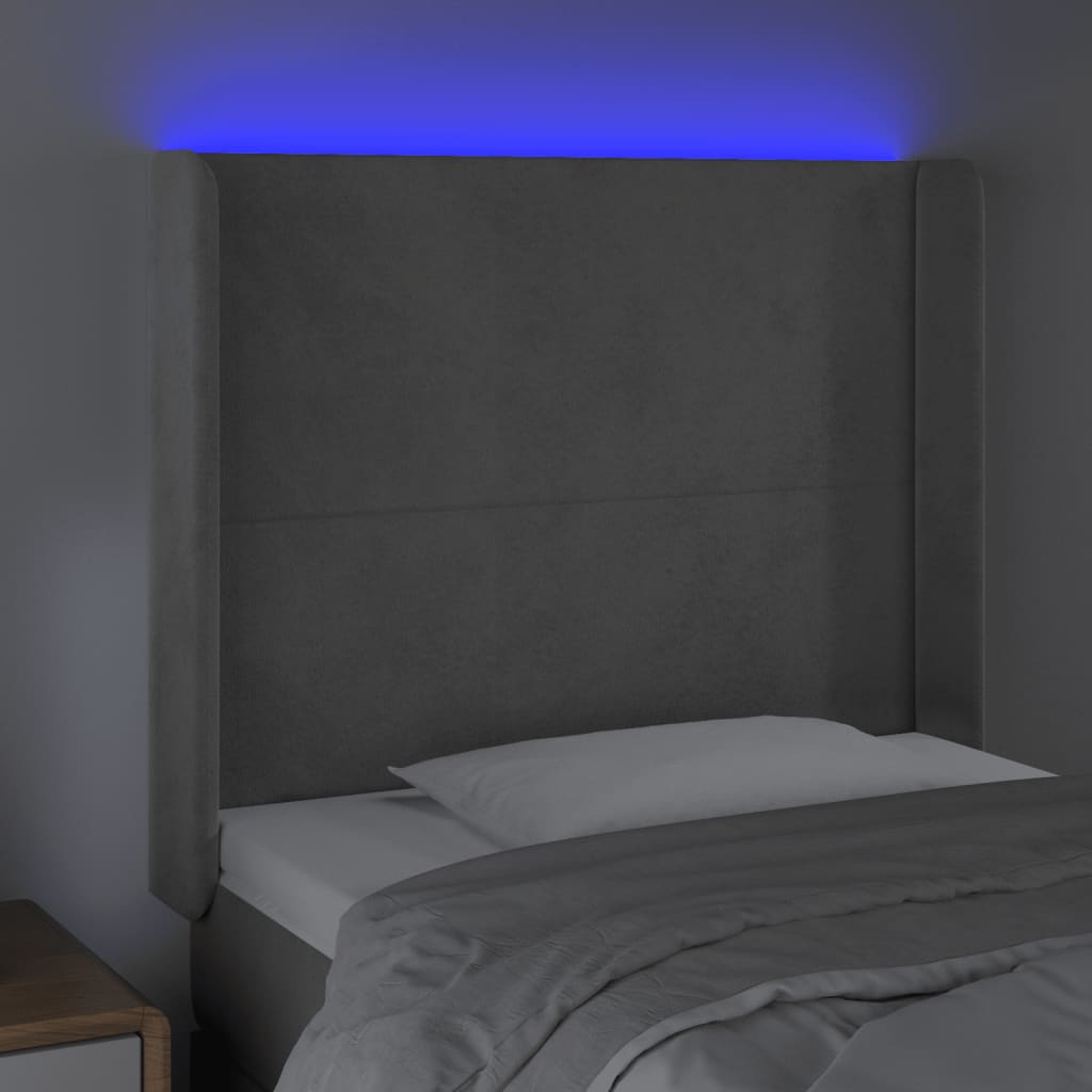 LED uzglavlje svjetlosivo 103 x 16 x 118/128 cm baršunasto