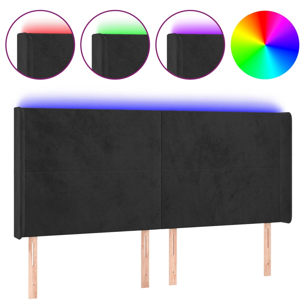 LED uzglavlje crno 163 x 16 x 118/128 cm baršunasto