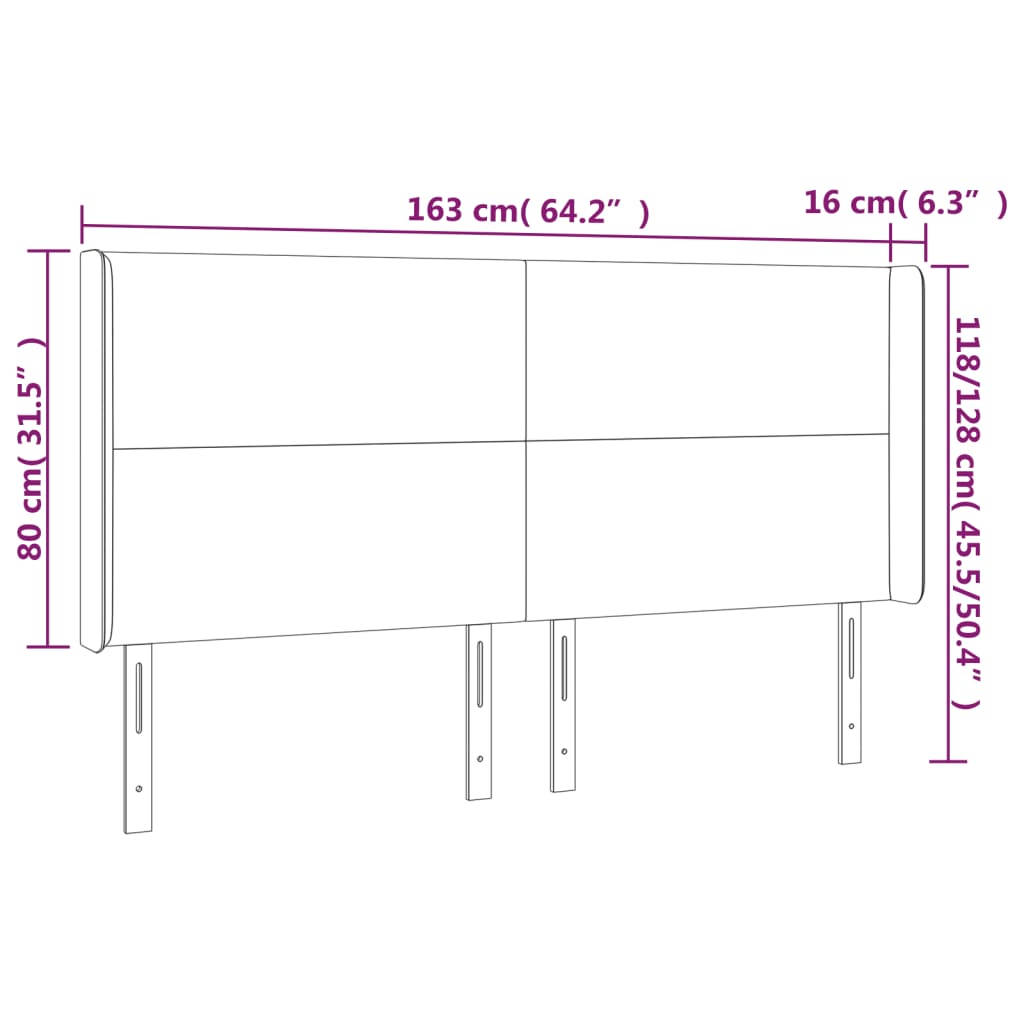 LED uzglavlje crno 163 x 16 x 118/128 cm baršunasto