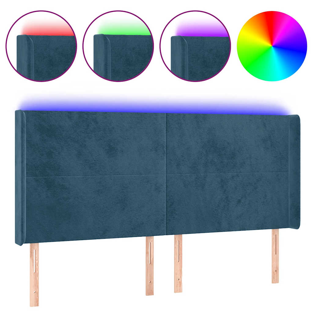 LED uzglavlje tamnoplavo 163x16x118/128 cm baršunasto