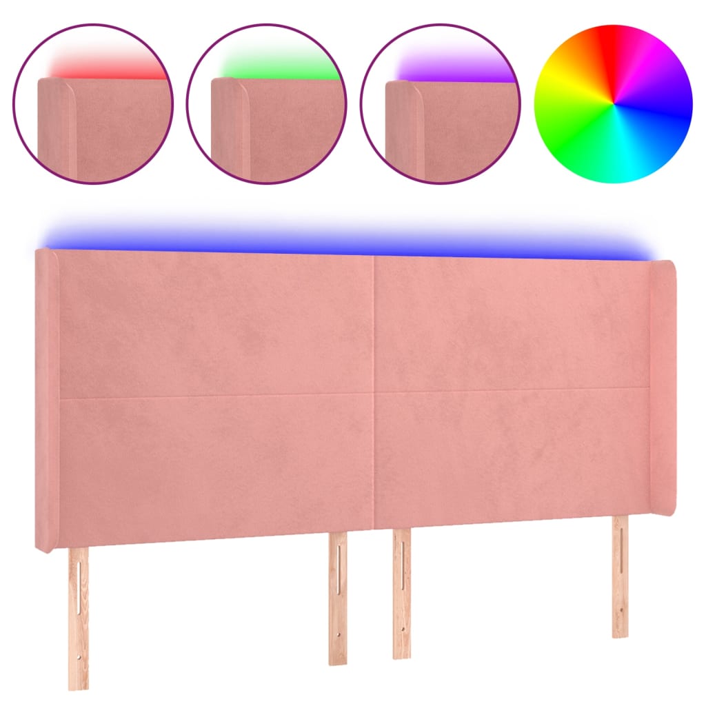 LED uzglavlje Ružičasta 163x16x118/128 cm baršunasto