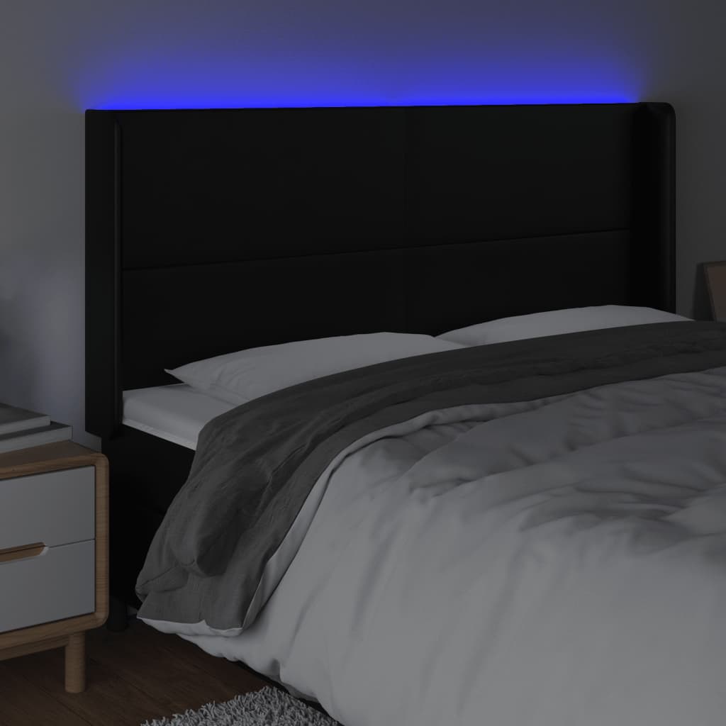 LED uzglavlje crno 163 x 16 x 118/128 cm od umjetna koža