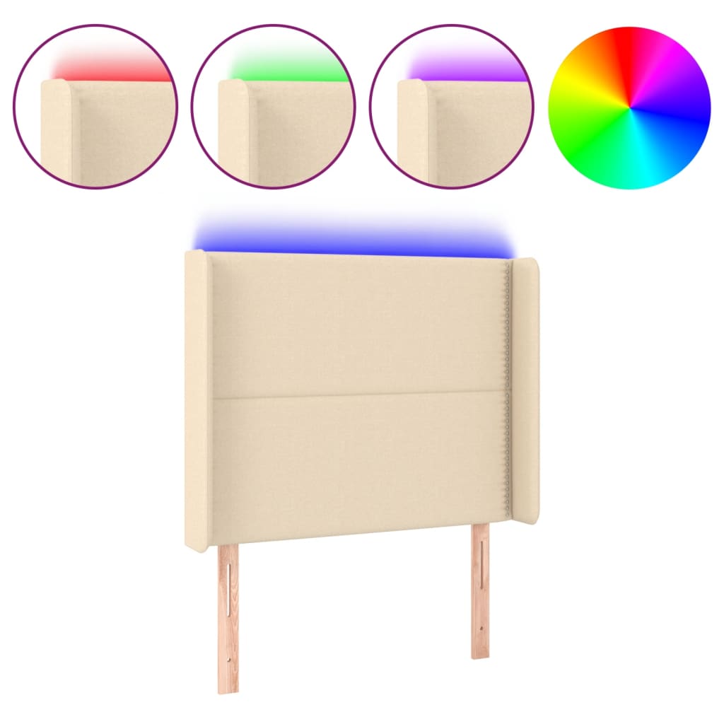 LED uzglavlje krem 93 x 16 x 118/128 cm od tkanine