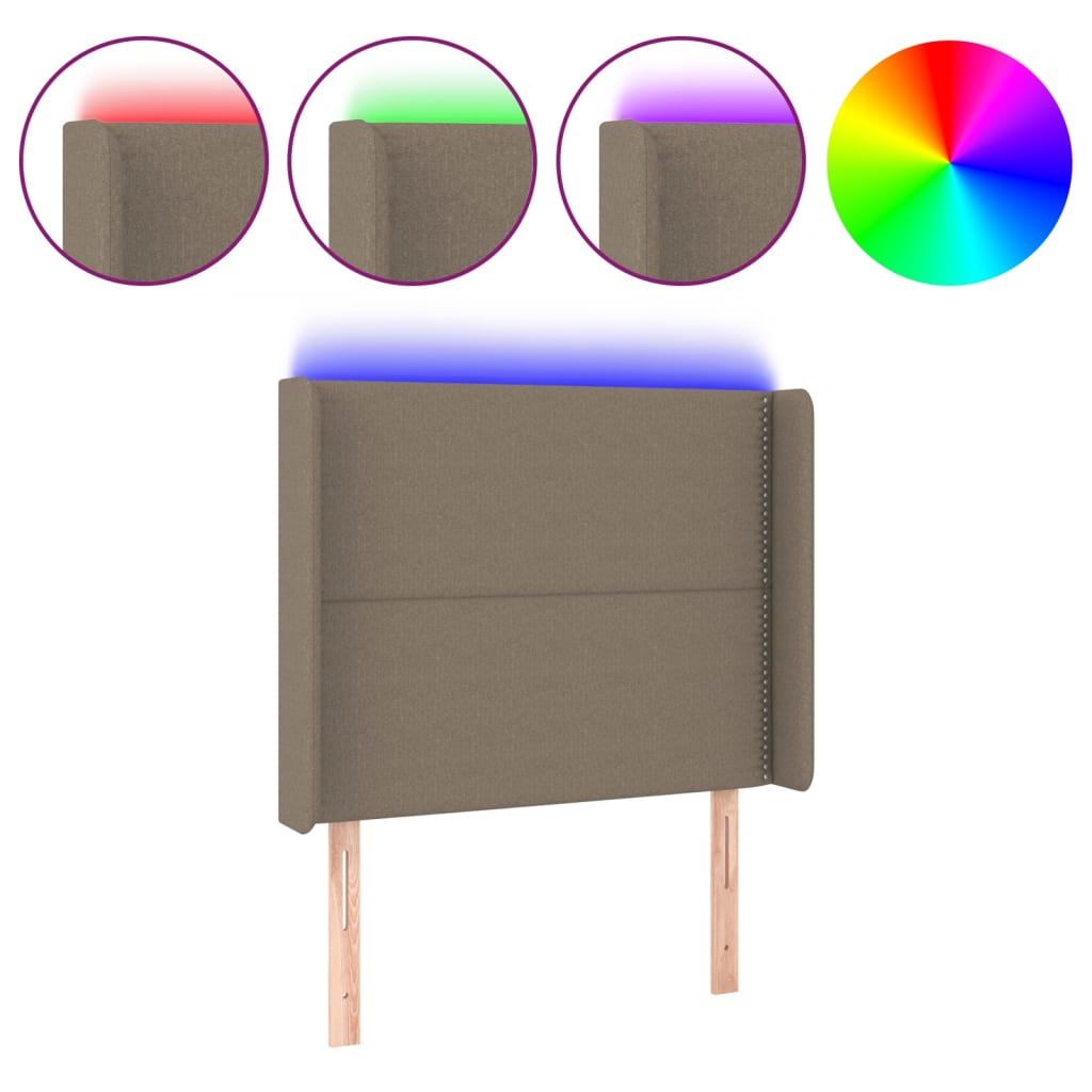 LED uzglavlje smeđesivo 103 x 16 x 118/128 cm od tkanine