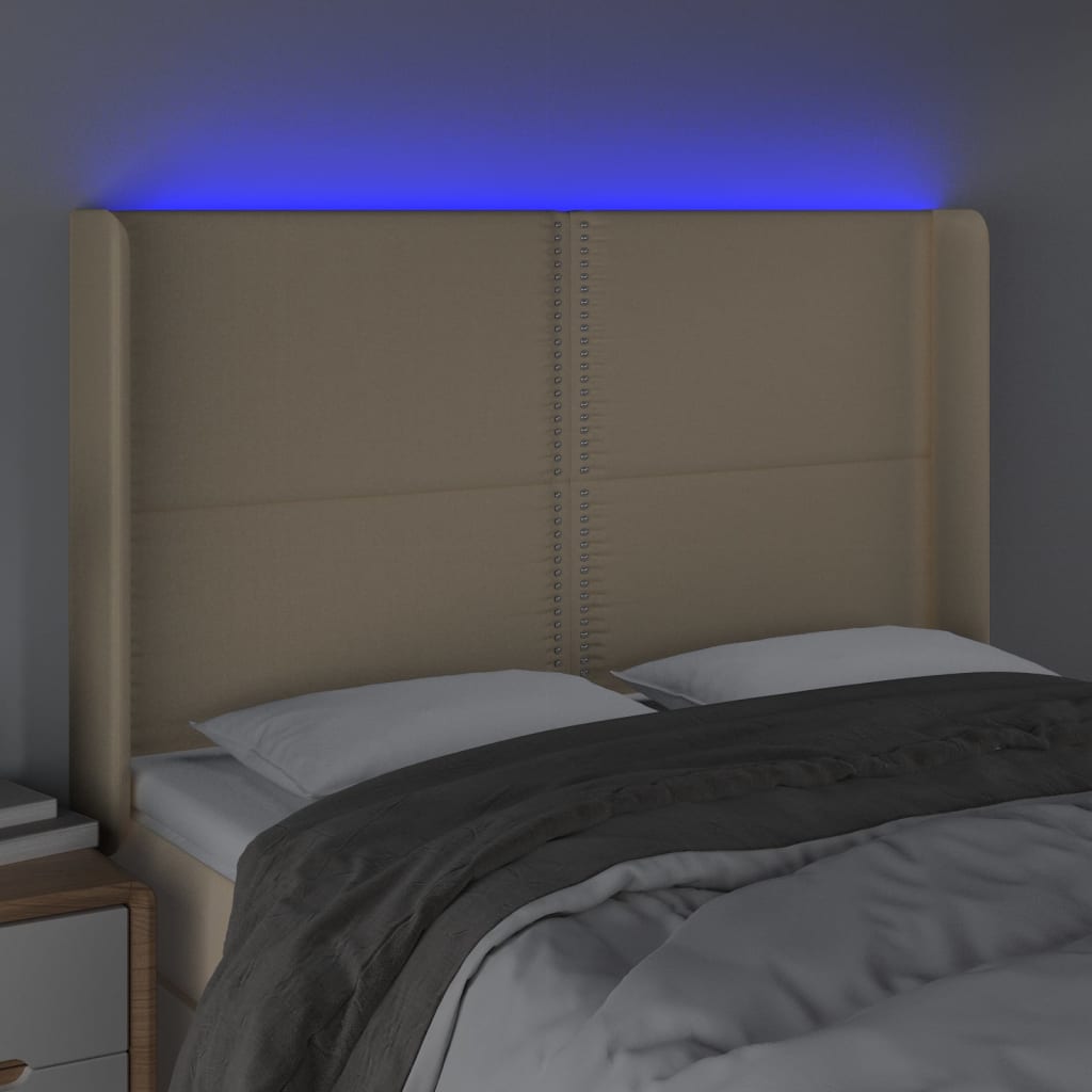 LED uzglavlje krem 147 x 16 x 118/128 cm od tkanine