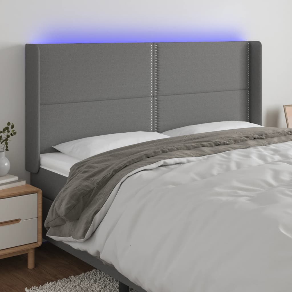 LED uzglavlje tamnosivo 183 x 16 x 118/128 cm od tkanine