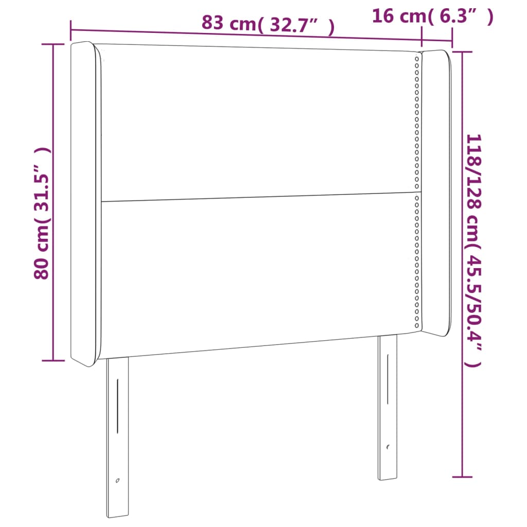 LED uzglavlje tamnosivo 83x16x118/128 cm baršunasto
