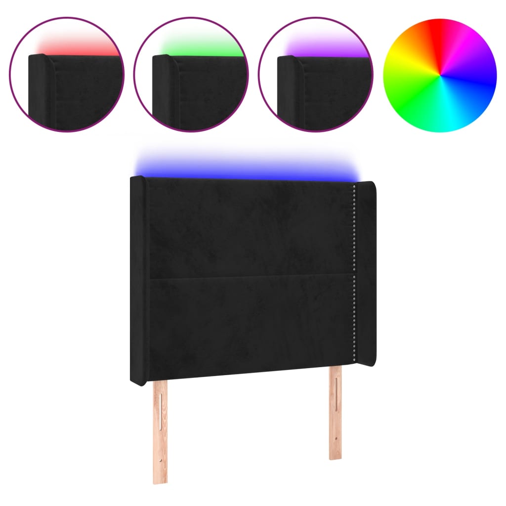 LED uzglavlje crno 83x16x118/128 cm baršunasto