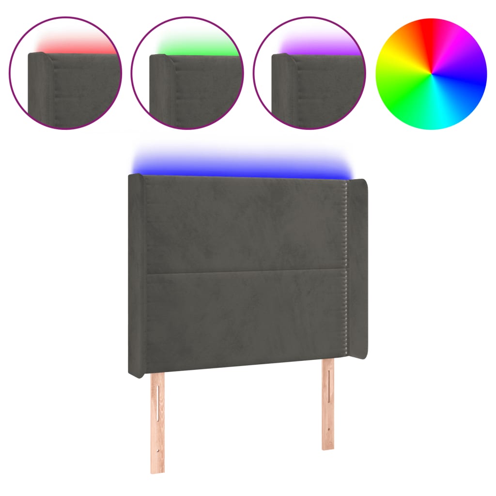 LED uzglavlje tamnosivo 103x16x118/128 cm baršunasto