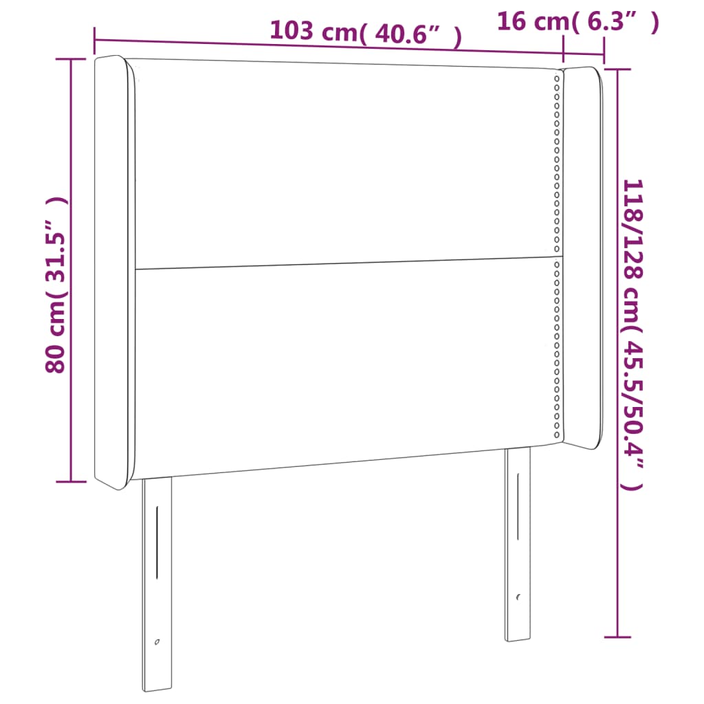 LED uzglavlje crno 103x16x118/128 cm baršunasto