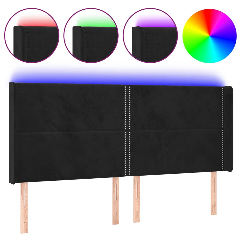 LED uzglavlje crno 163 x 16 x 118/128 cm baršunasto