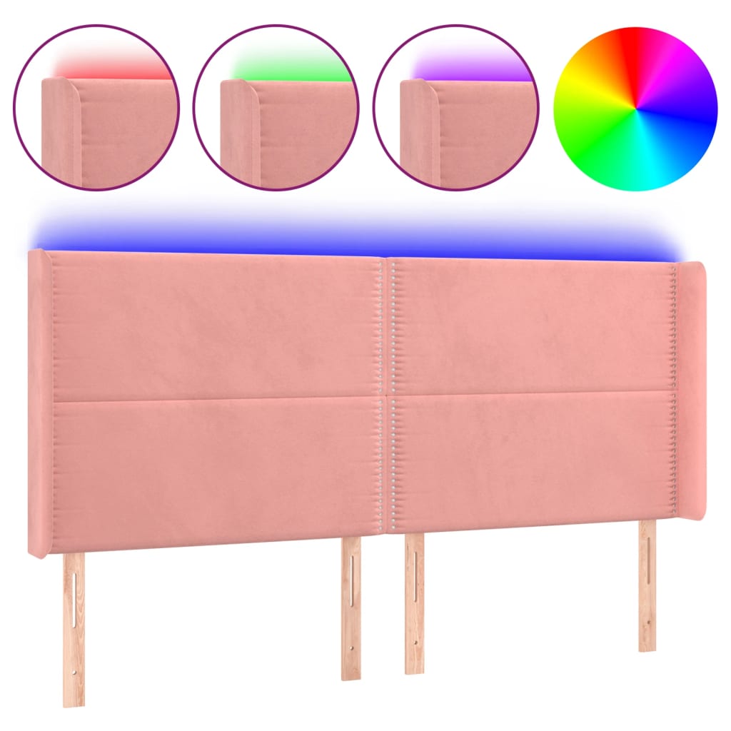 LED uzglavlje Ružičasta 163x16x118/128 cm baršunasto