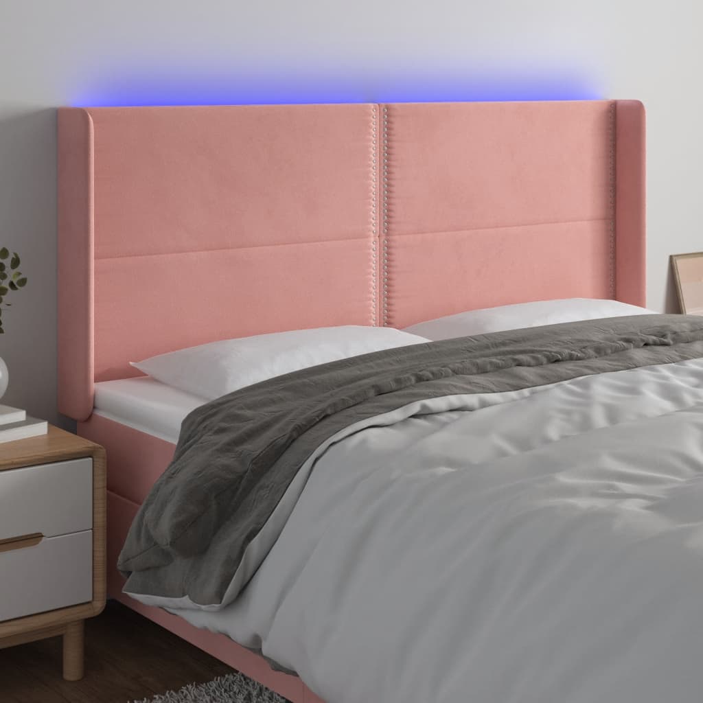 LED uzglavlje Ružičasta 163x16x118/128 cm baršunasto