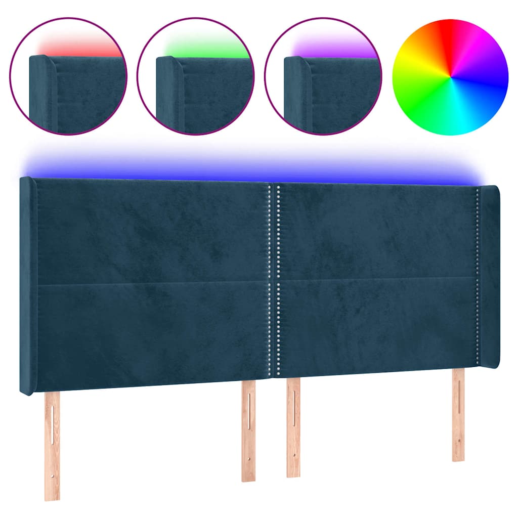 LED uzglavlje tamnoplavo 203 x 16 x 118/128 cm od tkanine