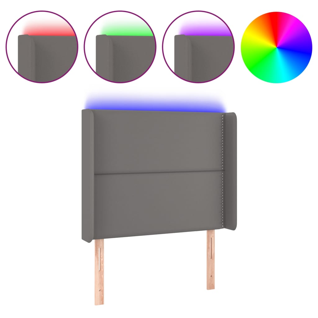 LED uzglavlje sivo 93x16x118/128 cm od umjetne kože