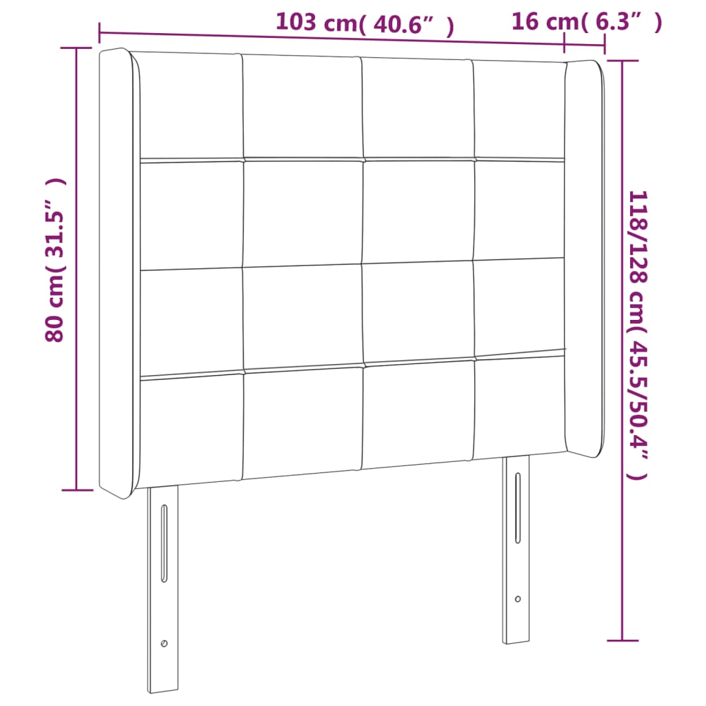 LED uzglavlje crno 103 x 16 x 118/128 cm od tkanine