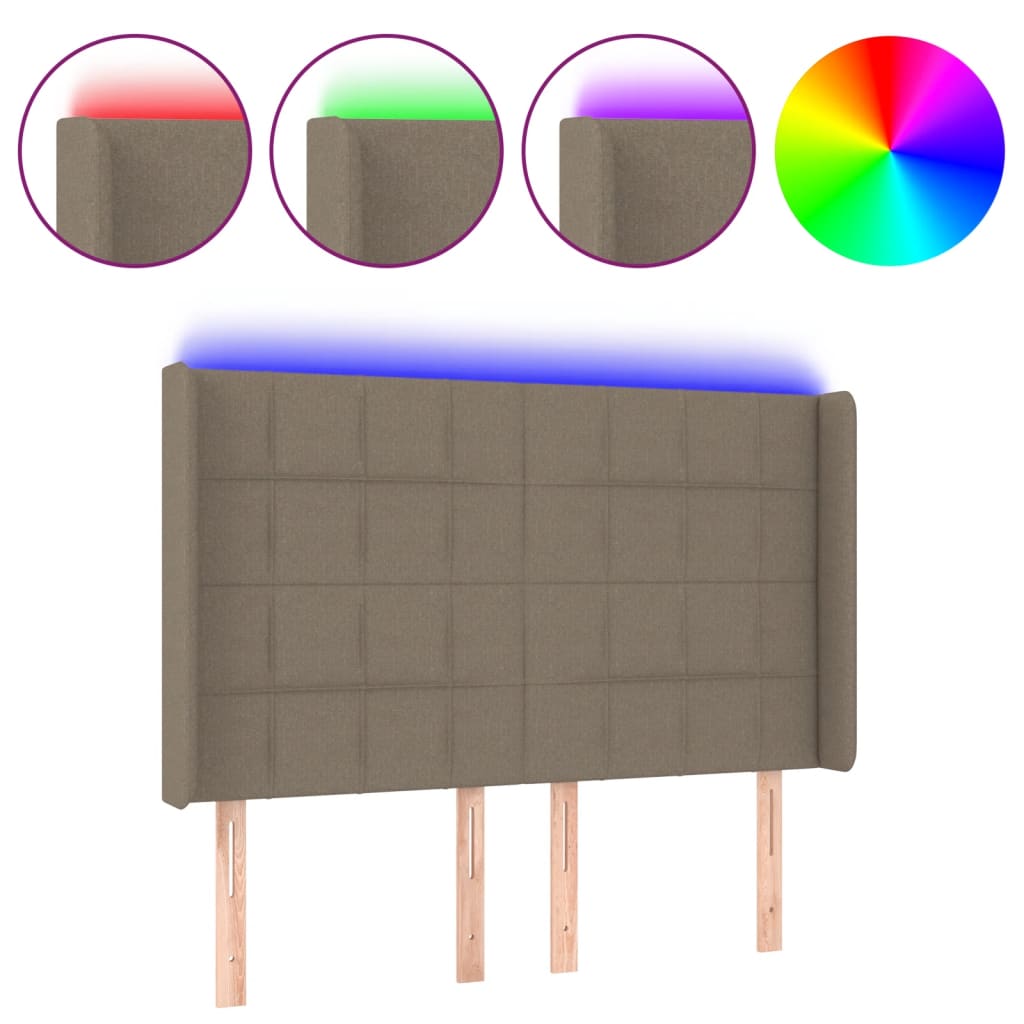 LED uzglavlje smeđesivo 147 x 16 x 118/128 cm od tkanine