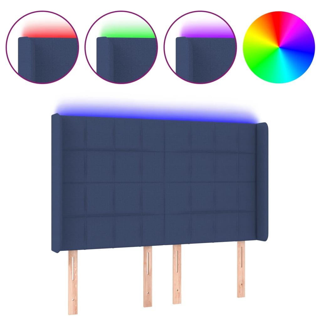LED uzglavlje plavo 147 x 16 x 118/128 cm od tkanine
