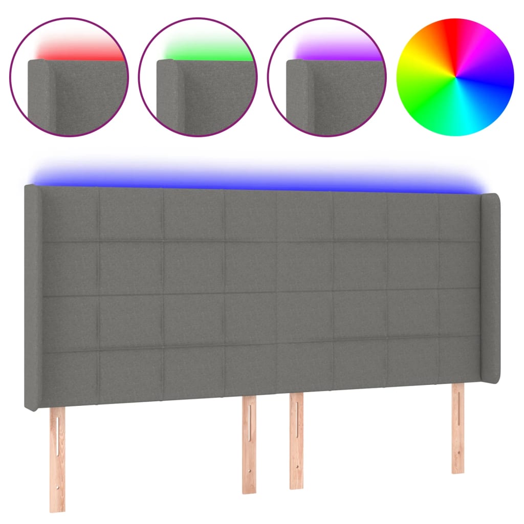 LED uzglavlje tamnosivo 183 x 16 x 118/128 cm od tkanine