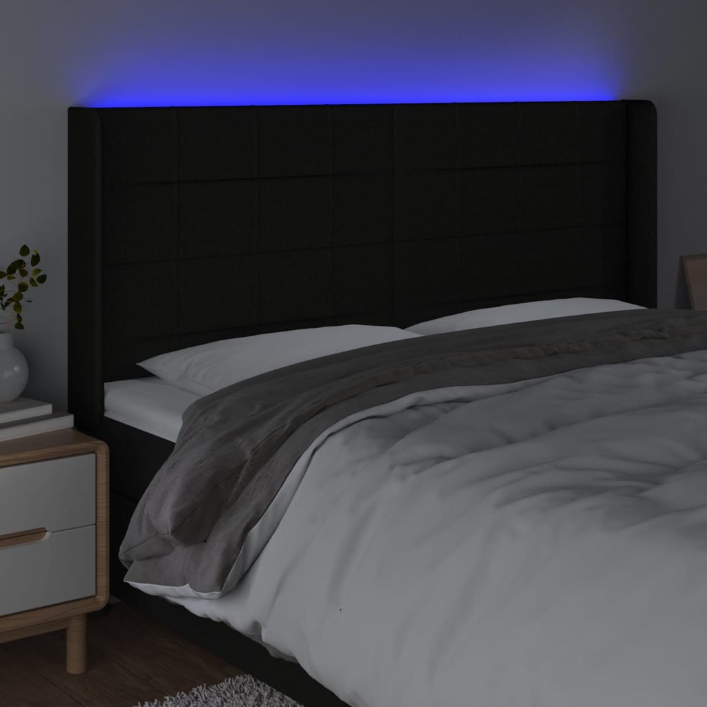 LED uzglavlje crno 183 x 16 x 118/128 cm od tkanine